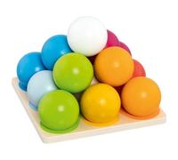 goki 58335 - Jeu d'empilage et de tri - Pyramide sphérique en bois - Favorise la coordination œil-main et la motricité fine - Classique de jeu - Empilage de balles colorées - 15 cm x 15 cm - Lot de 14