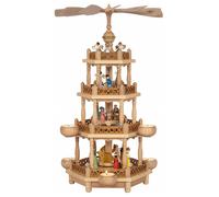 Pyramide de Noël scène de la Nativité, 3 étages, hauteur 55 cm, naturel, Erzg...