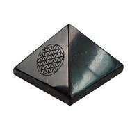 Pyramide de protection en shungite de 5 cm - Symbole sacré - Protection authentique des pierres de shungite - Pyramide polie de 5 cm - Pyramide en cristal de pierre noire pour la méditation (fleur de