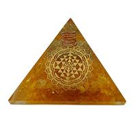 Pyramide d'énergie orgonite (240 g/8 cm) citrine avec symbole Sri Yantra | Protection énergétique Bonheur Harmonie