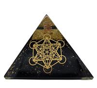 Pyramide d'énergie Orgonite Tourmaline noire Pierre précieuse avec symbole Metatron Cube | Protection énergétique Bonheur Harmonie (6 x 6 x 5 cm)