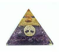 Pyramide d'orgonite avec de véritables pierres précieuses - Harmonisation énergétique avec pierres de guérison - Spirale en cuivre - Arbre de vie - Protection énergétique - Harmonie - améthyste