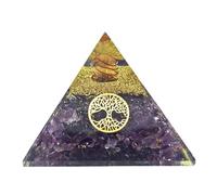Pyramide d'orgonite avec de véritables pierres précieuses - Harmonisation énergétique avec pierres de guérison - Spirale en cuivre - Arbre de vie - Protection énergétique - Harmonie (améthyste violet)