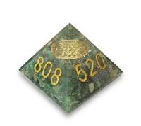 Pyramide d'orgonite en aventurine verte avec symbole de fleur de vie et symbole de richesse Zibu - Pyramide d'énergie en cristal faite à la main pour la décoration de la maison, la méditation, le