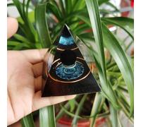 Pyramide d'orgonite faite à la main de 60mm, sphère de cristal d'obsidienne Mandala avec accumulateur de cercle en cuivre