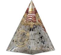 Pyramide d'orgonite pierre de lune avec symbole de lune -- 6x6x8,5cm