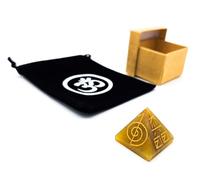 Pyramide du plexus solaire en quartz doré avec gravure Reiki dans boîte à bijoux et pochette OM | Feng Shui Yoga Méditation