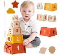 Pyramide en bois Montessori Mamabrum - Jouets éducatifs avec chiffres, formes, labyrinthe & fonction d'empilage - dès 18 mois, en bois naturel