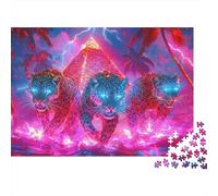 Pyramide Jaguar néon 1000 Pièces Papier Écologique Jeu De Puzzle Couple Partenaires Jeu Amusant Et Stimulant Entraînement du Cerveau Cadeaux 70x50cm/1000pcs