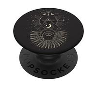 Pyramide mystique contre le mauvais œil avec étoiles et signes de lune Noir PopSockets PopGrip Interchangeable
