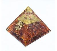 Pyramide orgonite avec de véritables pierres précieuses - Harmonisation énergétique avec pierres de guérison - Spirale en cuivre - Arbre de vie - Protection énergétique - Cornaline (rouge) - 8 x 8 cm
