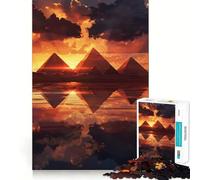 Pyramides au Coucher du Soleil Reflets Puzzle de 1000 pièces pour Adultes Jeu de réflexion Attente et Calme Pièce de Collection de qualité (38x26cm)