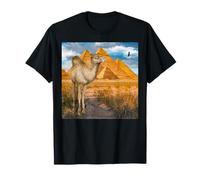Pyramides de Chameau Égypte Hawk dans Un Ciel Bleu au-Dessus du désert Art T-Shirt