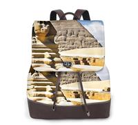 Pyramides d'Égypte Imprimé Femmes Sac à Dos Imperméable Antivol Léger PU Mode Cuir Nylon Sac à Bandoulière Sac à Dos de Voyage, Noir , Taille unique