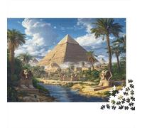 Pyramides égyptiennes Antiques 52x38cm/1000pcs Puzzle pour Adultes - Avatars de Sphinx, Arbres et rivières,Jouet De DIY