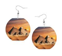 Pyramides of Egypt Boucles d'oreilles rondes en cuir PVC imprimé double face avec crochets plaqués argent 925, taille unique, argent sterling, pierre d'or, taille unique, argent sterling, pierre d'or