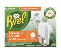 Pyrel Diffuseur Électrique Liquide - Répulsif Moustiques 45 Nuits - Senteur Agrumes Boisés - 1 Diffuseur + 1 Recharge