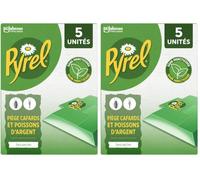 PYREL PIÈGE CAFARDS ET POISSONS D'ARGENT - SANS INSECTICIDES - Jusqu'à 2 Mois de Protection - 5 Pièges (Lot de 2)