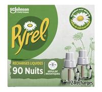 Pyrel Recharge Diffuseur Electrique Liquide - Répulsif Moustiques 90 Nuits - Sans Parfum - 2 Recharges