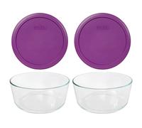 Pyrex 2 bols en verre 7203 et (2) couvercles violets 7402-PC fabriqués aux États-Unis