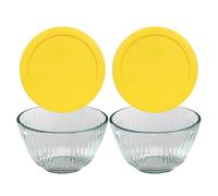 Pyrex (2 ensembles de bols à mélanger 7401 à 3 tasses en verre sculpté et (2 ensembles) couvercle jaune 7401-PC (3 tasses - couvercle jaune - lot de 2)