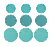 Pyrex (3) 7200-PC 2 tasses, (3) 7201-PC 4 tasses et (3) couvercles turquoise 7402-PC 6/7 tasses - Fabriqué aux États-Unis