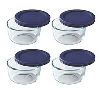 Pyrex (4) bols en verre 7202 1 tasse et (4) couvercles Pyrex 7202-PC 1 tasse bleu foncé fabriqués aux États-Unis