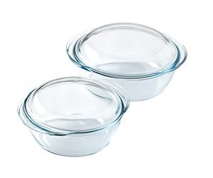 Pyrex 4 In 1 - Lot de 2 Cocottes - 1.6L et 2.3L - Verre Borosilicate - Cuisson Vapeur - Compatible micro-ondes, lave-vaisselle - Made in France