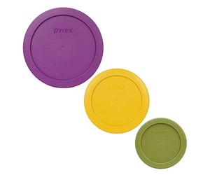 Pyrex 7202-PC Couvercles de rechange pour conservation des aliments - Vert olive, 7200-PC 2 tasses jaune beurre et 7201-PC 4 tasses violet chardon - Fabriqué aux États-Unis
