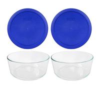 Pyrex 7203 Lot de 2 bols en verre de 7 tasses et couvercles de rechange pour stockage des aliments Bleu cadet 7402-PC