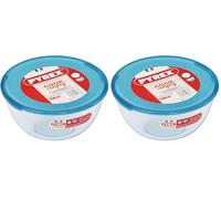 Pyrex Bol 2 l avec couvercle en verre borosilicate résistant aux taches, Transparent, Vert (Lot de 2)