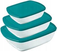 Pyrex Cook and Store Set de 3 bols rectangulaires en verre pour la préparation et la conservation des aliments avec couvercle (0,4 l, 1,1 l et 2,5 l)