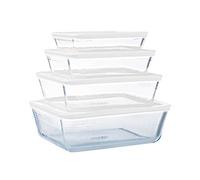 Pyrex Cook & Freeze - Lot de 4 Boites Rectangulaires avec Couvercle - 0.8L, 1.5L, 2.6L, 4L - Verre Borosilicate - Idéal congélation et Batchcooking - Made in France