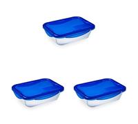 Pyrex - Cook & go - Boîte Rectangulaire en Verre avec Couvercle Hermétique et Étanche Ø 20 cm - Cuisinez au Four, Conservez et Emportez (Lot de 3)