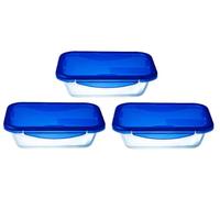 Pyrex Cook & Go - Lot de 3 LunchBox Rectangulaires identiques - 0,8L - Verre Borosilicate - Compatible four, micro-ondes et lave-vaisselle - Made in France