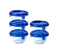 Pyrex Cook & Go - Lot de 5 LunchBox Rondes - 0,2L - Verre Borosilicate - Compatible four, micro-ondes, lave-vaisselle - Made in France