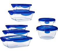 Pyrex Cook & Go - Lot de 7 Boîtes avec Couvercles Hermétiques - Tailles et Formes Différentes - Verre Borosilicate - Compatible four, micro-ondes et lave-vaisselle - Made in France