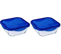 PYREX Cook & Go - Récipient carré avec couvercle 100% hermétique, pour la conservation des aliments, four et micro-ondes, capacité 21 x 21 x 8 cm, 2 L (Lot de 2)
