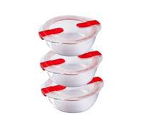 Lot de 3 lunch box - PYREX - Cook & Heat - Verre - Rond - Couvercle à valves vapeur spécial micro-onde - 1,1 L