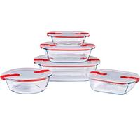 Pyrex Cook & Heat - Lot de 5 Boites - Tailles et Formes Différentes - Verre Borosilicate - Couvercle Hérmétique spécial Micro-Onde - Made in France