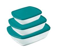 Pyrex Cook & Store - Lot de 3 Boîtes de Conservation Rectangulaires en Verre avec Couvercles - 0.4L, 1.2L, 2.6L - Verre Borosilicate- Larges Poignées - Idéal pour Conserver des Plats - Made in France