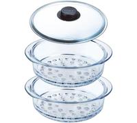 Pyrex - Double panier vapeur 20 cm et couvercle avec pommeau, cuisson vapeur, verre borosilicaté