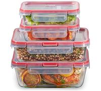 Pyrex Freshlock (lot de 4) Ensemble de bocaux de conservation en verre de tailles variées, avec couvercles hermétiques et anti-fuites en plastique sans BPA, ensemble de conteneurs pour la préparation