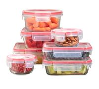 Pyrex Freshlock (Lot de 7) Ensemble de bocaux en verre pour conservation des aliments, (1, 2, 4 tasses) Couvercles hermétiques et anti-fuites avec verrouillage en plastique sans BPA, Ensemble de