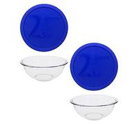 Pyrex Lot de 2 bols à mélanger en verre de 325 l et 2 couvercles bleus de 325 L pour bol mélangeur fabriqué aux États-Unis
