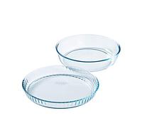 Pyrex - Lot de 2 Moules - Moule à Tarte 28cm + Moule à Gâteau 26cm - Verre Borosilicate -Résistant aux Rayures - Made in France