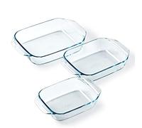Pyrex - Lot de 3 Plats à Four Rectangulaires - Idéal 2 à 6 personnes - 3 Tailles - Verre Borosilicate - Larges Poignées - Résistance Extrême - Compatible Lave-Vaisselle - Made in France