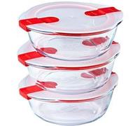 Lot de 3 lunch box - PYREX - Cook & Heat - Verre - Rond - Couvercle à valves vapeur spécial micro-onde - 1,1 L