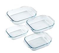 Pyrex - Lot de 4 Plats à Four - Rectangulaire - Larges poignées - Format Familial - Verre Borosilicate - Extrême Résistance - Made in France