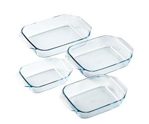Pyrex - Lot de 4 Plats à Four - Rectangulaire - Larges poignées - Format Familial - Verre Borosilicate - Extrême Résistance - Made in France